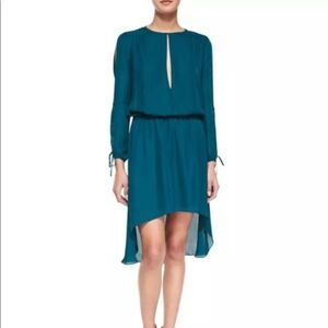 Haute Hippe Silk Long Sleeve Coral Blue Dress Size Extra Small